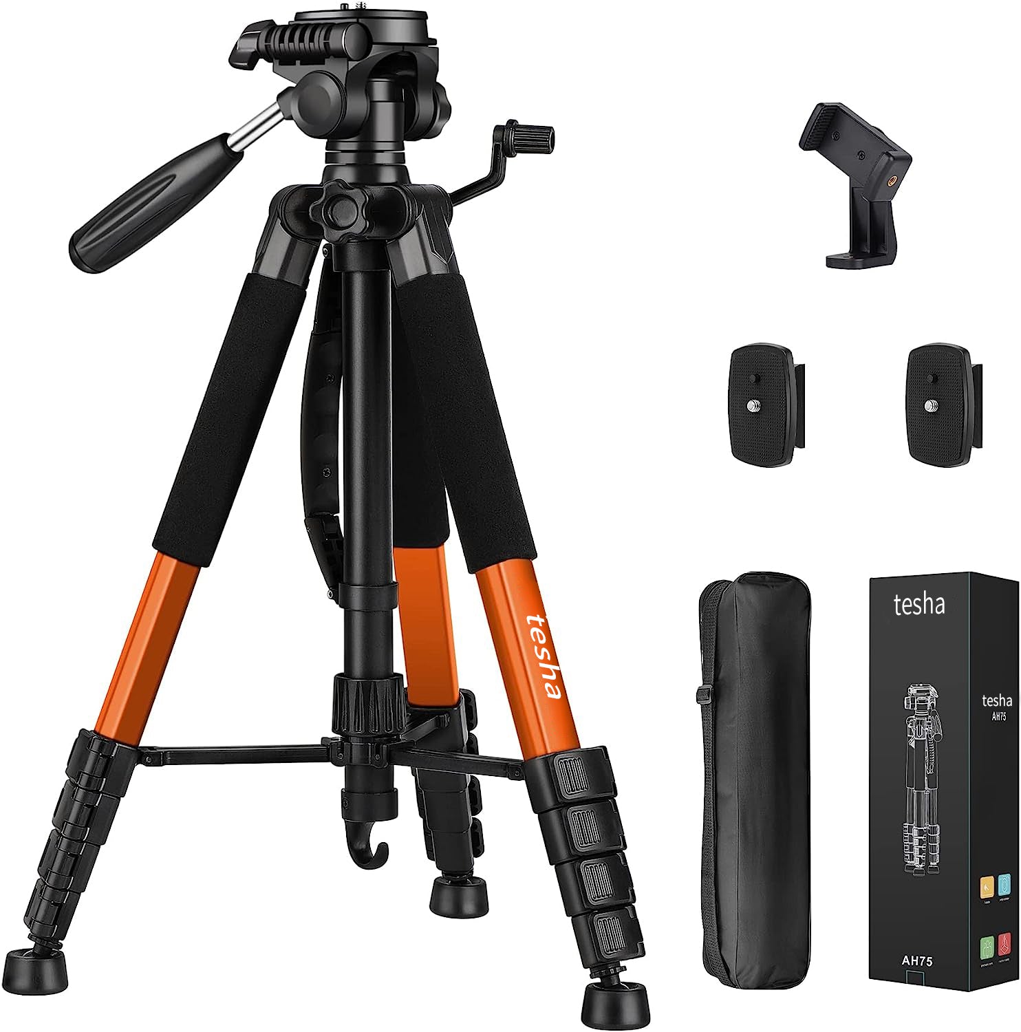 Tesha Tripod Camera Tripods, 74" Tripod Stand for Camera Phone, Heavy Duty Portable Travel Tripod, Laser Level Spotting Scope Binocular DSLR Cameras Tripod, Max Load 15 LB