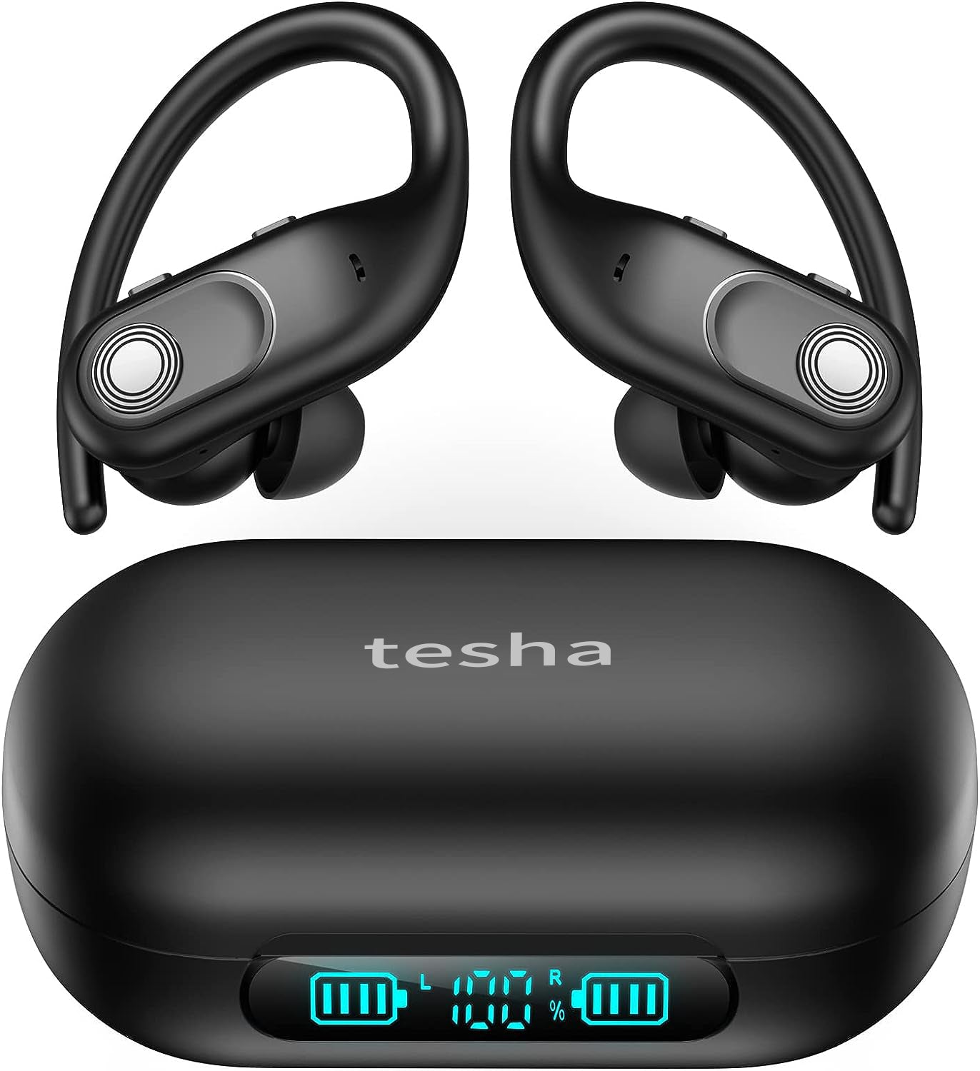 Tesha Wireless Earbuds Bluetooth Headphones 130Hrs Playtime with 2500mAh Wireless Charging Case LED Display Hi-Fi Waterproof Over Ear Earphones for Sports Running Workout Gaming