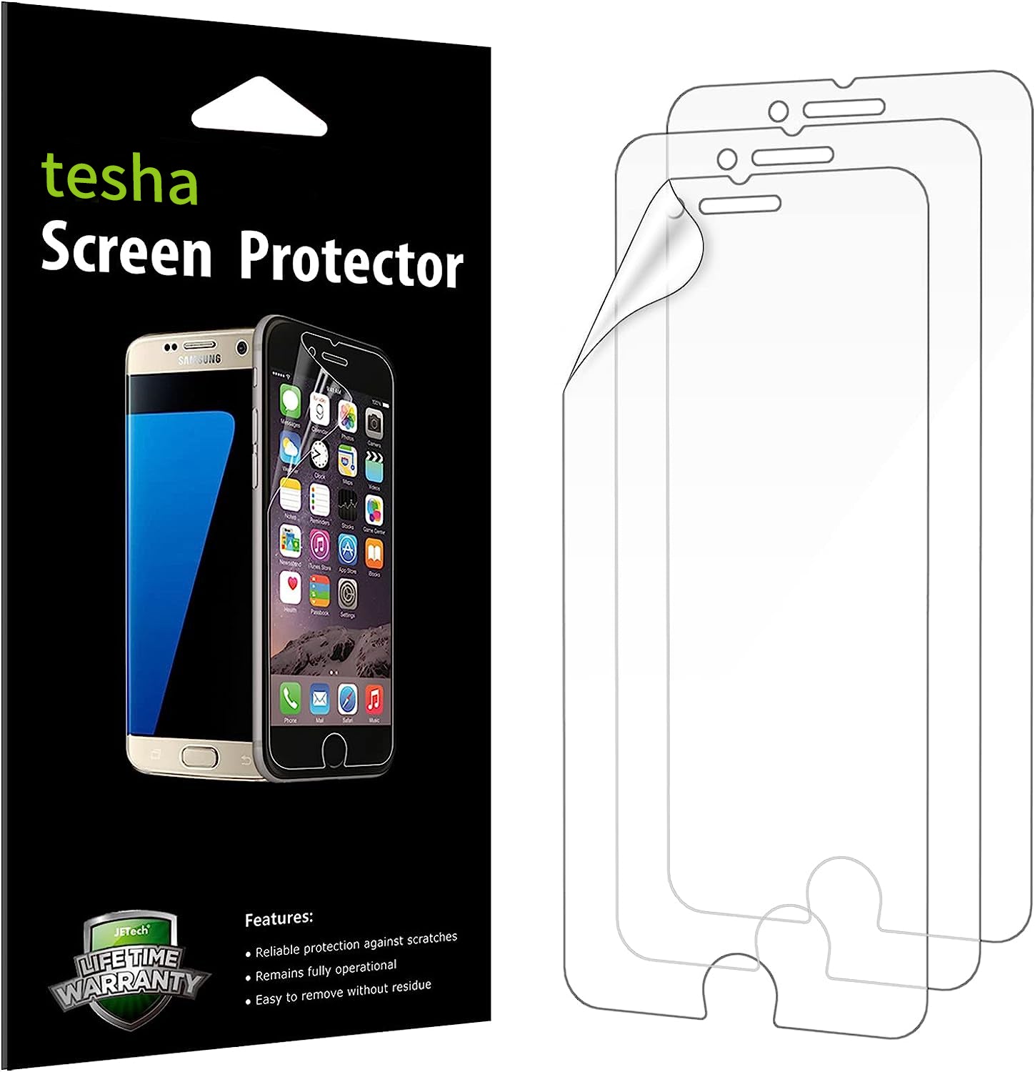 tesha Screen Protector for iPhone SE 2022/2020, iPhone 8 and iPhone 7, PET Film, HD Clear, 3-Pack