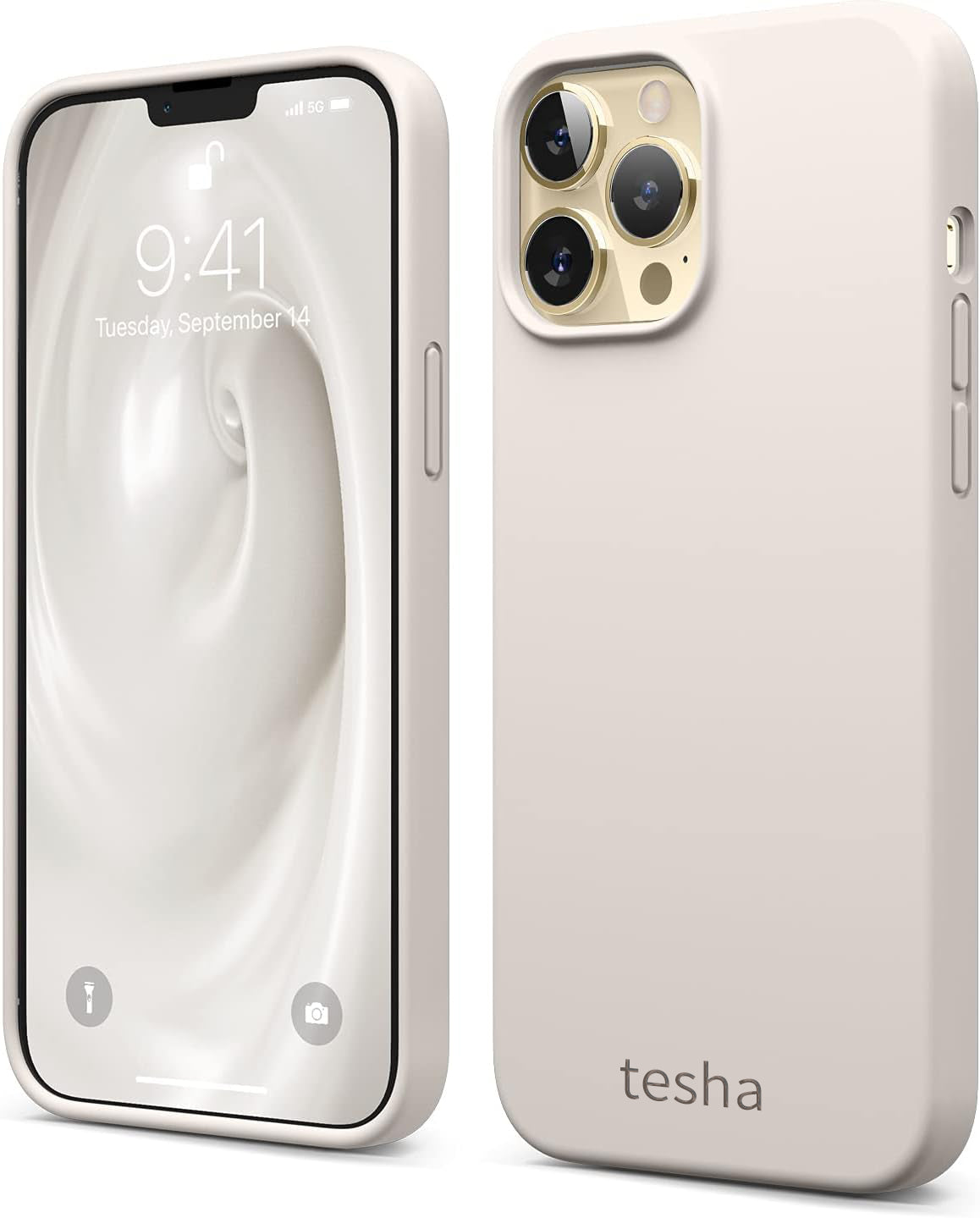 Tesha Compatible with iPhone 13 Pro Max Case, Liquid Silicone Case, Full Body Screen Camera Protective Cover, Shockproof, Slim Phone Case, Anti-Scratch Soft Microfiber Lining, 6.7 inch (Stone)