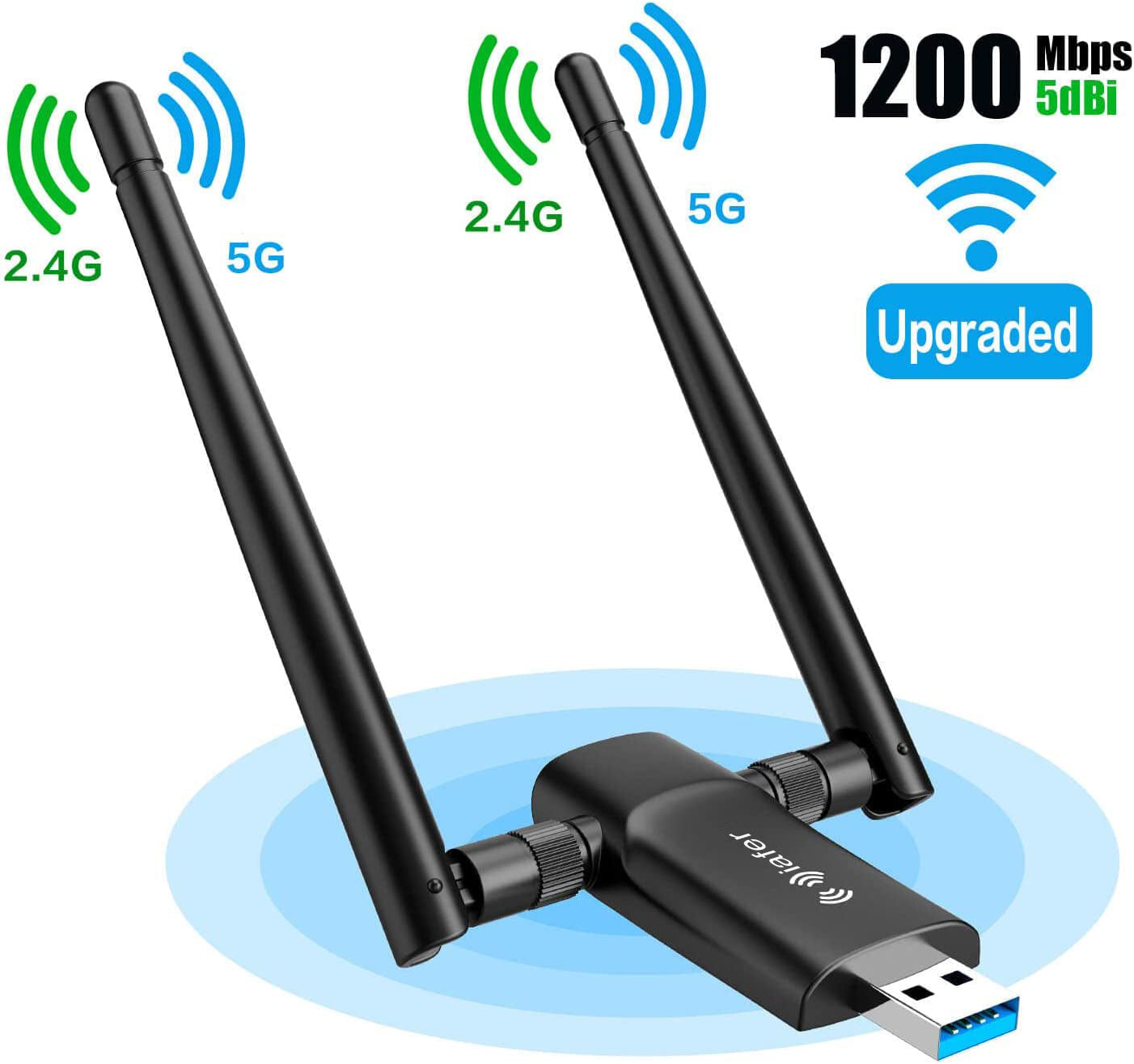 iafer WiFi Adapter for Desktop PC 1200Mbps - USB WiFi Adapter for PC 5G and 2.4G USB 3.0 WiFi Antenna for PC Windows 11,10, 7 Wireless Adapter for Desktop Computer Network Adapter PC WiFi Adapter