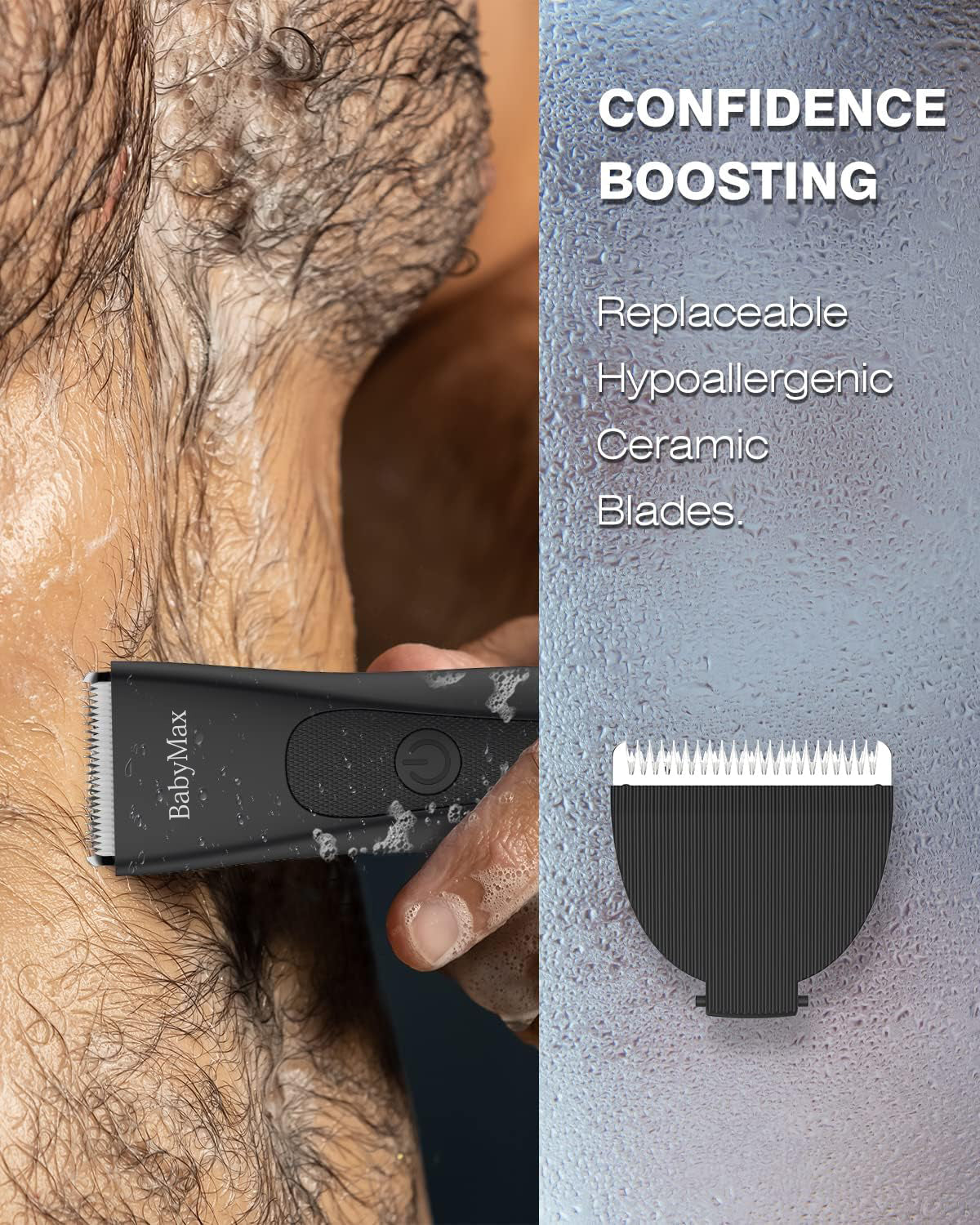 BABYMAX Groin Hair Trimmer for Men and Women, Electric Ball Trimmer/Shaver, Hypoallergenic Ceramic Blade Heads, Waterproof Wet/Dry Groin & Body Shaver Groomer, 20 Times Usage After Fully Charged