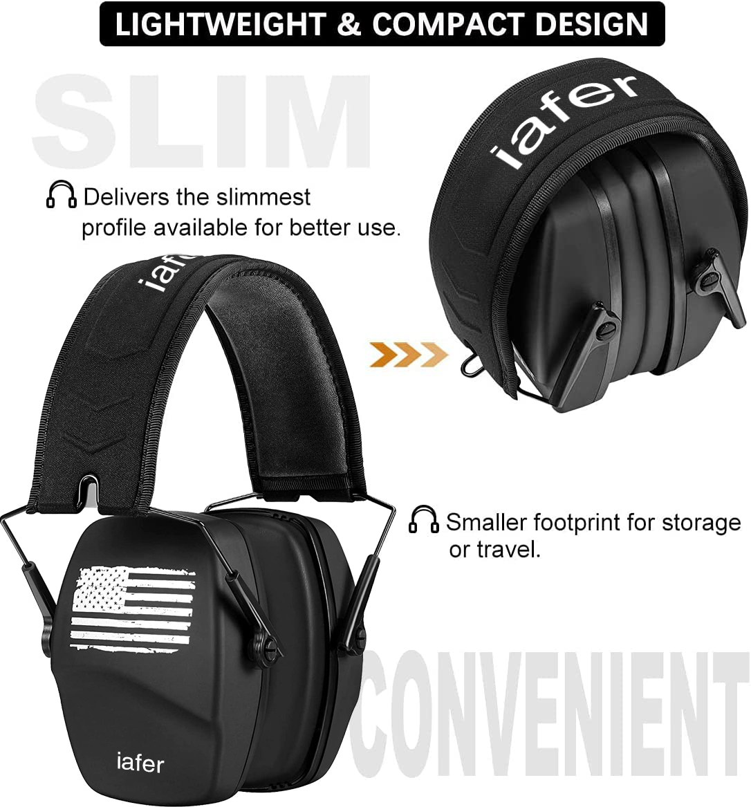 016 Ear Protection Safety Earmuffs for Shooting, NRR 26dB Noise Reduction Slim Passive Hearing Protector with Low-Profile Earcups, Compact Foldable for Gun Range, Mowing (Patriot)