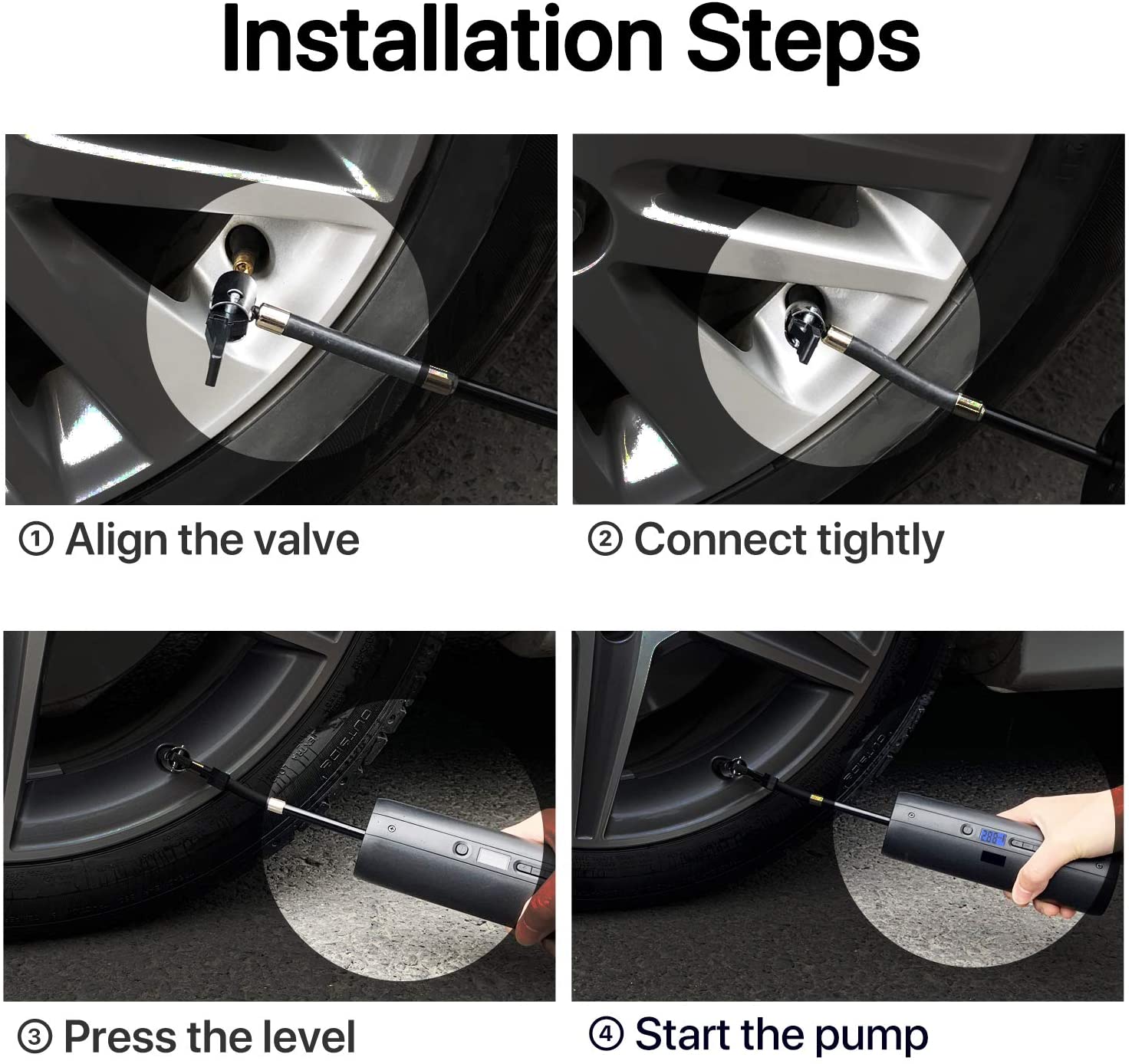 Tesha Rechargeable Portable Air Compressor Tire Inflator Electric Pump 12V DC with Digital Gauge LCD Display Emergency LED Light Hand Held 150PSI High Pressure for Car Bike and Other Inflatable A5