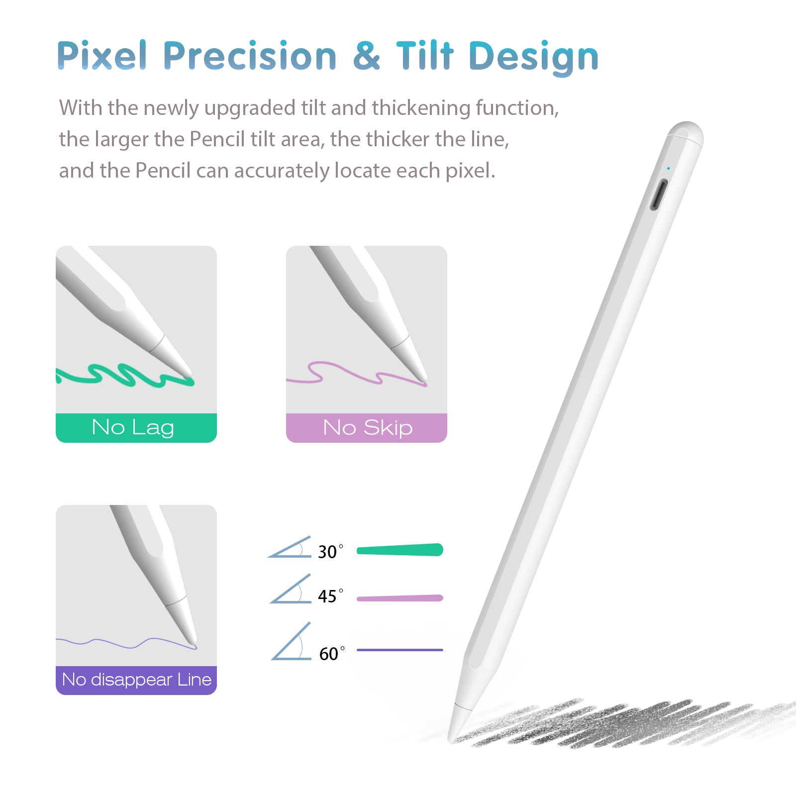 Rechargeable Palm Rejection Pencil for Apple iPad (2018 and Later) with Magnetic & Tilt Design - A2 Pro