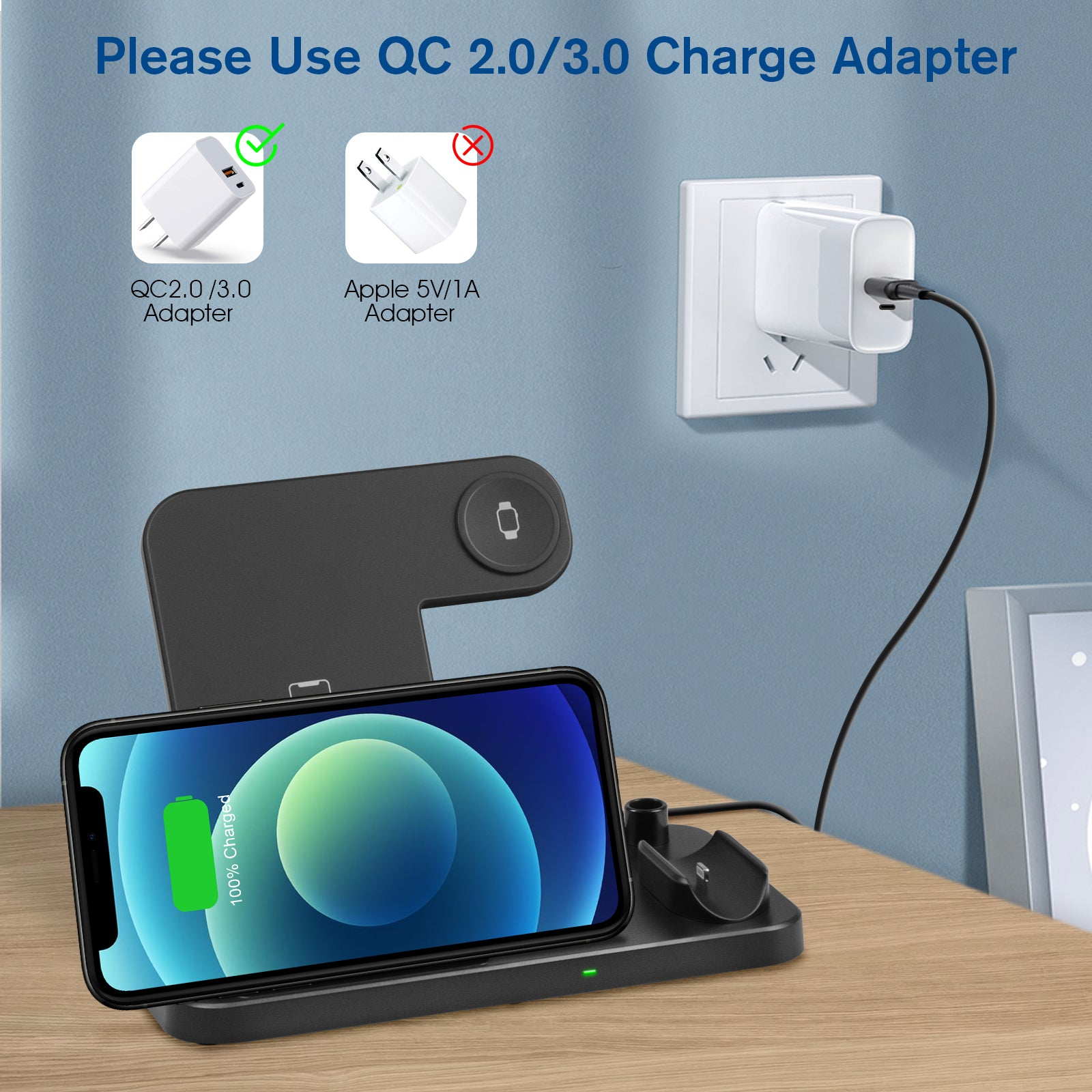 15W Wireless Charger, 4 in 1 Charging Dock Station