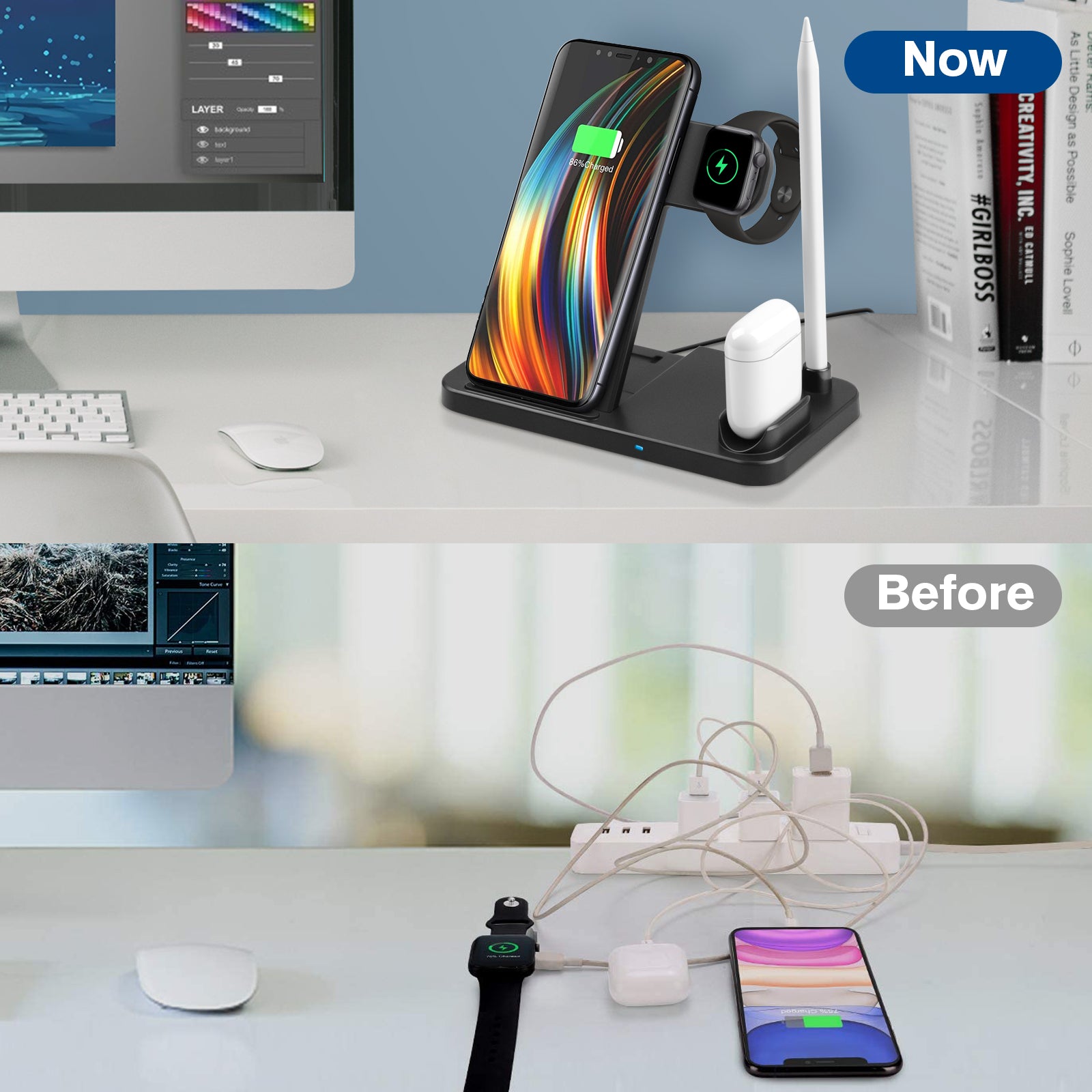 15W Wireless Charger, 4 in 1 Charging Dock Station